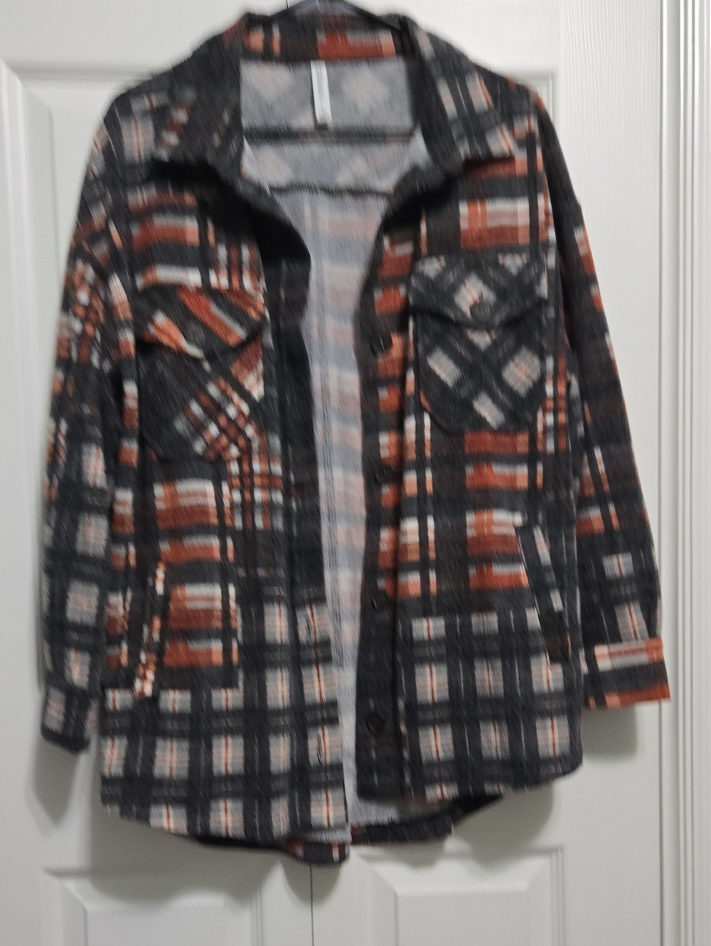 Zenana Outfitters Plaid Shacket in Black, Rust & Cream
